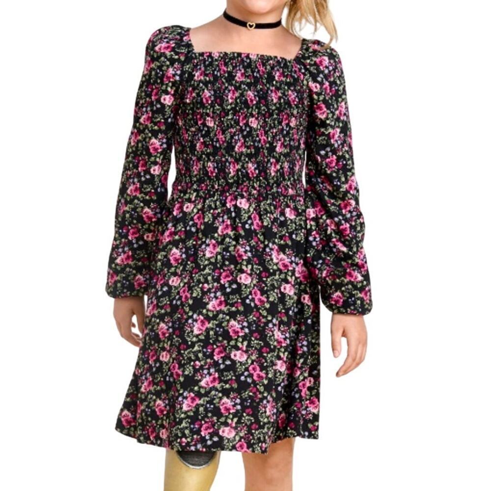 The Children's Place Girls Floral Smocked Dress in Black, Size L​​​​